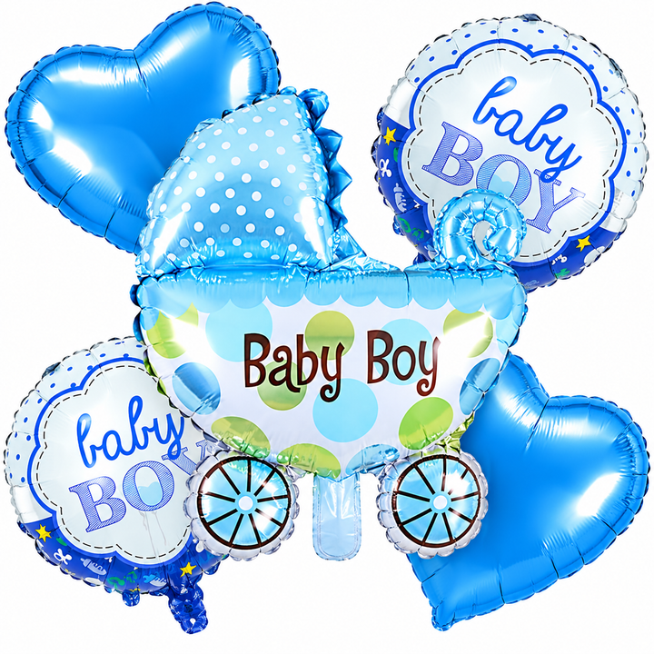 Baby Boy Walker Theme 5 Pcs Foil Balloon Set – Decorative Balloons for Party Decorations