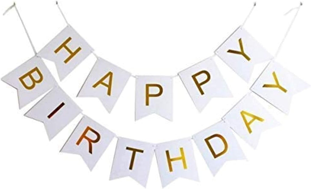 White Happy Birthday Banner For birthday decoration Men Women Adults Kids, Party Supplies Party Decorations