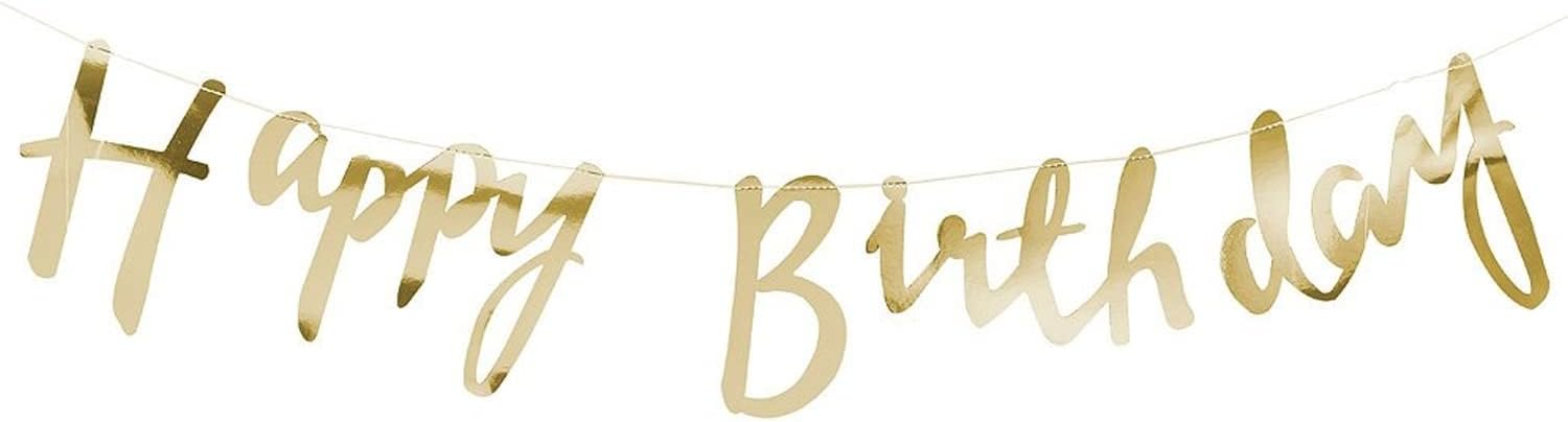 Gold Happy Birthday Banner – Cardstock, Reusable Metallic Birthday Sign for Wall Decoration - Birthday Party Decoration for Kids and Adults
