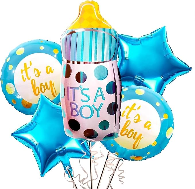 It’s a Boy Feeder-Shaped Foil Balloon – Set of 5 for Baby Shower, Gender Reveal, and Welcome Baby Decorations