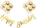 9Pcs Happy Birthday Decoration Set – Black Happy Birthday Banner with Confetti Balloons and Ribbon- Birthday Party Decoration for Boys, Girls, Men & Women