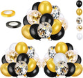 72 Pack Black Gold Confetti Balloons Kit, 12 Inch Black Gold White Balloons and Gold Confetti Balloons with Balloon Ribbons for Graduation Birthday Wedding Baby Shower Party Decorations