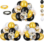 72 Pack Black Gold Confetti Balloons Kit, 12 Inch Black Gold White Balloons and Gold Confetti Balloons with Balloon Ribbons for Graduation Birthday Wedding Baby Shower Party Decorations