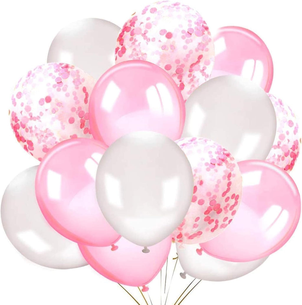 Pink and White Confetti Party Balloons Pack of 30 | Light Pink and White Confetti Latex Balloon Decorations Supplies | Great for Birthday Party Backdrop, Baby Bridal Shower, Wedding