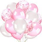 Pink and White Confetti Party Balloons Pack of 30 | Light Pink and White Confetti Latex Balloon Decorations Supplies | Great for Birthday Party Backdrop, Baby Bridal Shower, Wedding