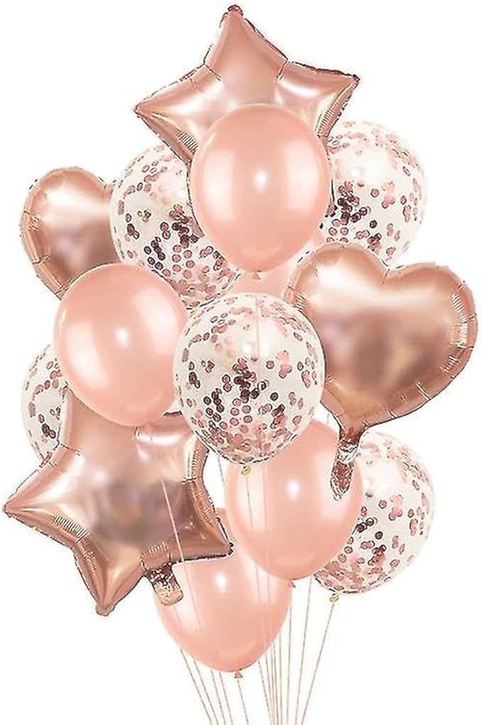 Rose Gold Balloons Set of 2 - Confetti Latex Balloon Foil Heart Star Balloons for Birthday Wedding Baby Shower Party Balloon Decoration Party Supplies (Pack of 2)