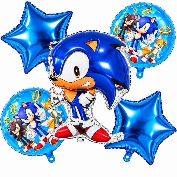Sonic Theme 5 Pcs Foil Balloon Set – Decorative Balloons for Party Decorations