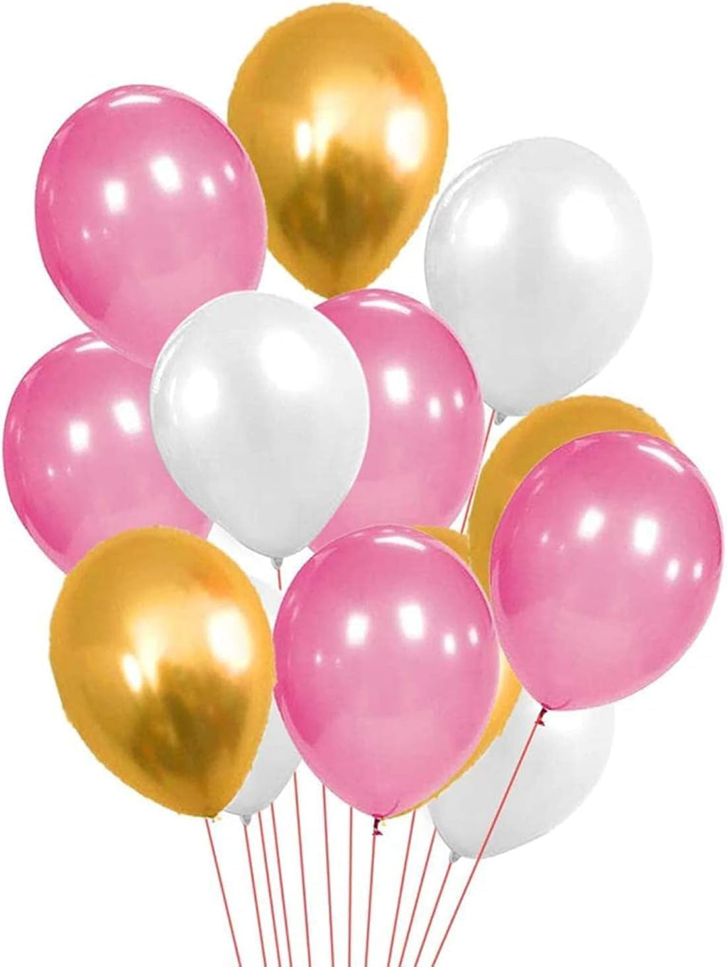 Pink, Golden, and White Metallic Balloons – 50 Pcs for Birthday Decoration or General Party Use