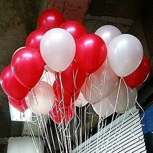 50 Pcs Metallic Red and White Balloons – Red White Birthday Balloons – Red and White balloons decorations – Red, White balloons for Anniversary/baby shower/birthday party