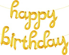 Gold Cursive Happy Birthday Banner – 16 Inch Balloon Banner, Decorations for Birthday Party