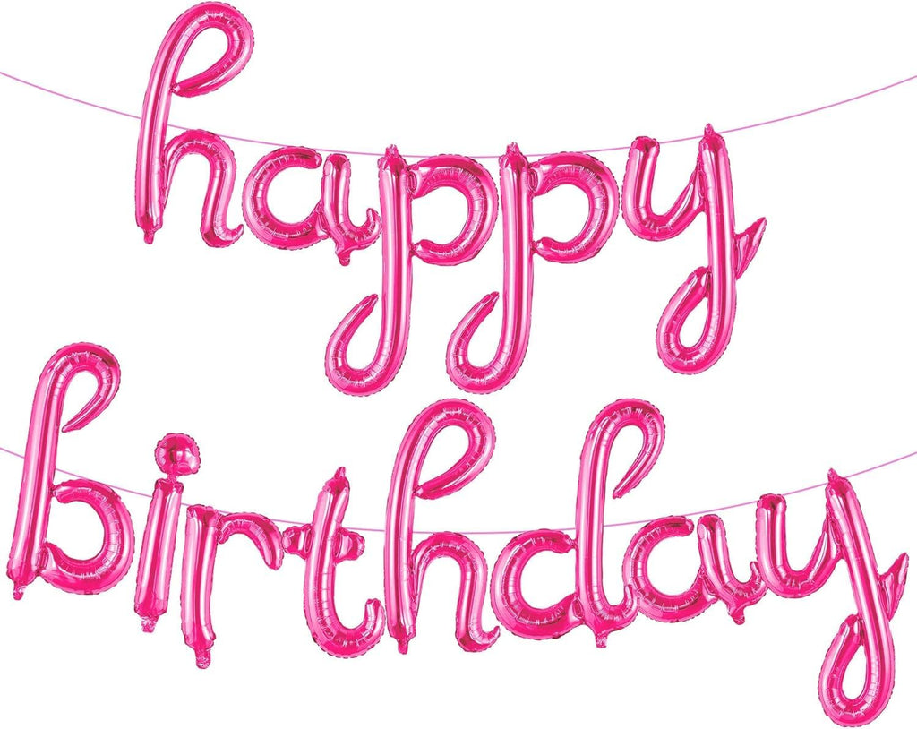 Pink Birthday Banner – 16 Inch | Hot Pink Balloons, Decorations | Happy Birthday Banner, Party Decorations