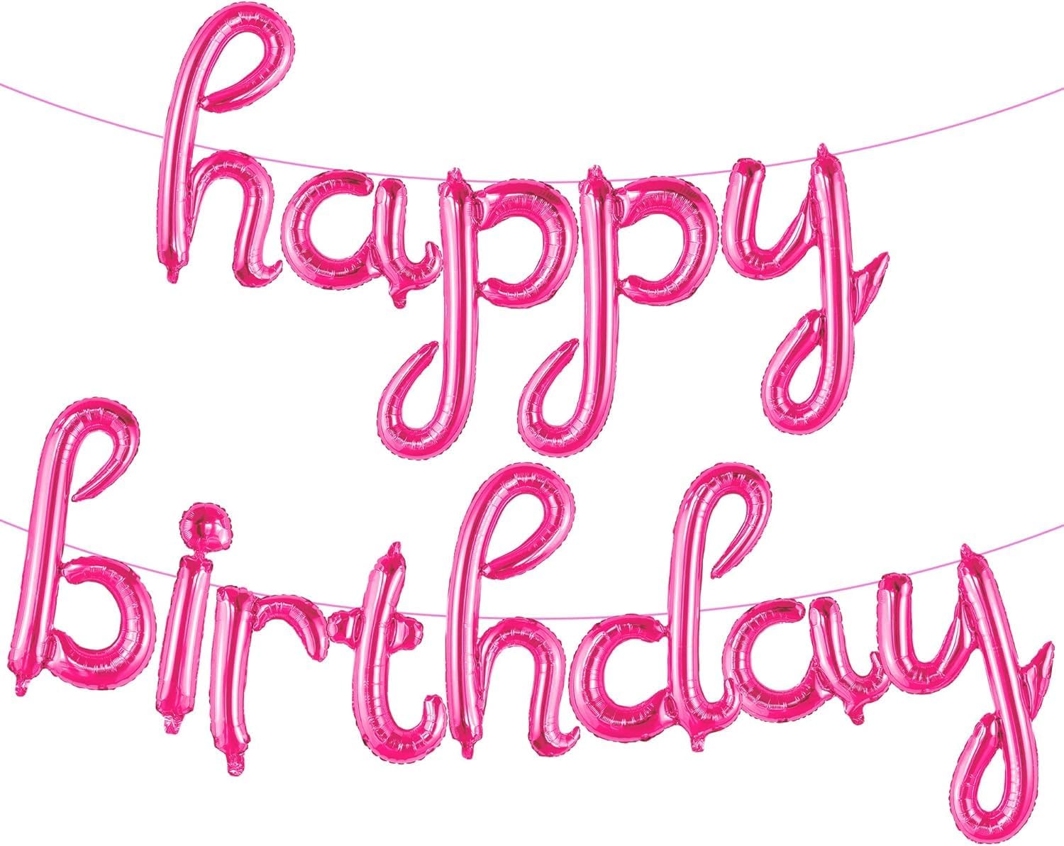 Pink Birthday Banner – 16 Inch | Hot Pink Balloons, Decorations | Happy Birthday Banner, Party Decorations