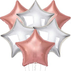 Rose Gold and Silver Star Balloons – 18 Inch, Pack of 6 Rose Gold Star Foil Balloons for Birthday Party Decorations Elegant Mylar Star Balloons in Rose Gold and Silver – Perfect for Silver & Rose Gold