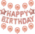 Happy Birthday Rose Gold Balloons – Large, Pack of 25 | Rose Gold Happy Birthday Letter Balloons | Star Mylar Foil and Latex Balloons | Rose Gold Decorations Party Supplies for Girl