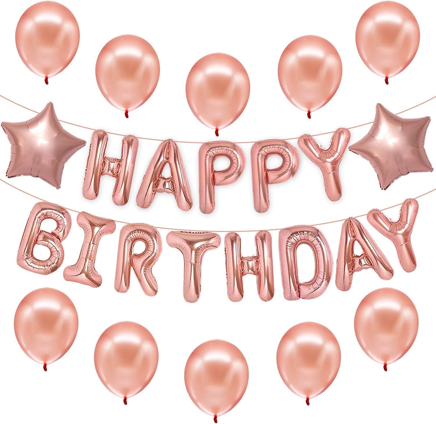 Happy Birthday Rose Gold Balloons – Large, Pack of 25 | Rose Gold Happy Birthday Letter Balloons | Star Mylar Foil and Latex Balloons | Rose Gold Decorations Party Supplies for Girl