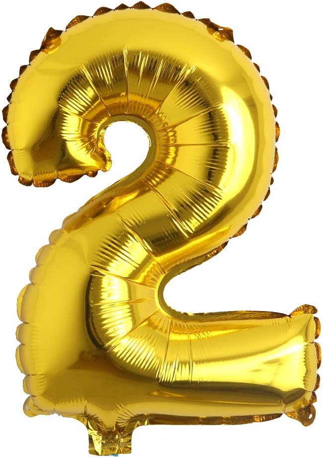 16" inch Single Gold Alphabet Letter Number Balloons Aluminum Hanging Foil Film Balloon Wedding Birthday Party Decoration Banner Air Mylar (16 2)