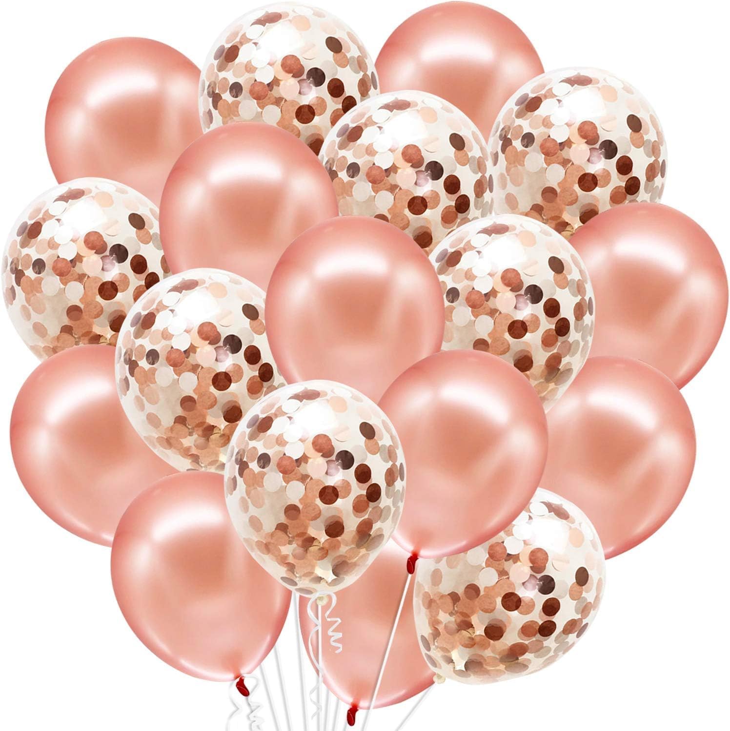 Rose Gold Confetti Balloons – Pack of 30, 12 Inch | Great for Bridal Shower Decorations, Birthday Parties | Pre-filled Rose Gold Confetti Latex Balloons for Weddings & Events