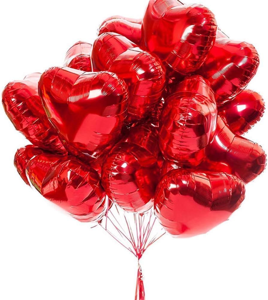 25pcs Heart Shape Foil Mylar Balloons Red 18" for Birthday Party Decorations, Wedding Decor, Engagement Party, Holiday, Baby Shower (Red)
