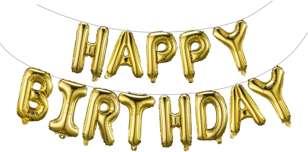 Large Gold Happy Birthday Balloons Letters – 16 Inch | Gold Foil Balloon Banner for Birthday Party Decorations | Gold Party Supplies for Girls & Women
