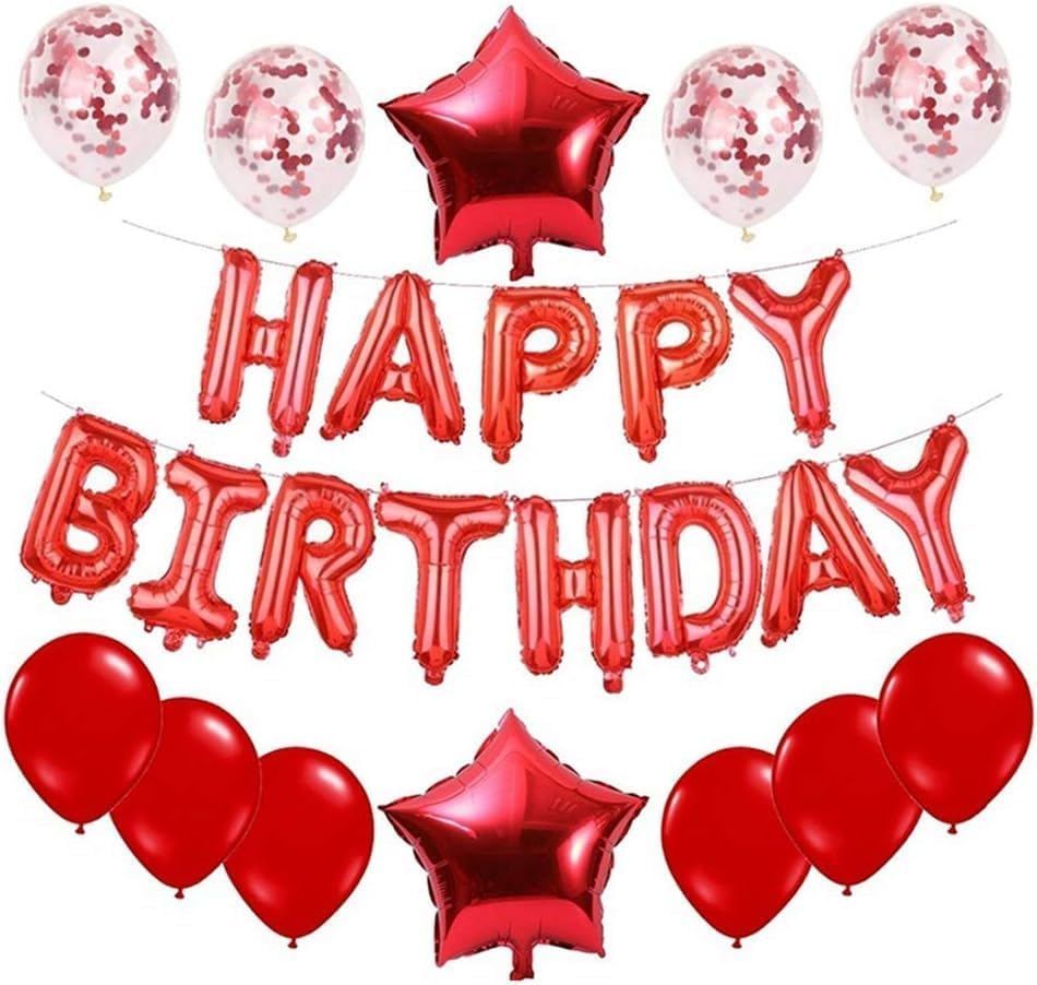 Red Happy Birthday Balloons，13Pcs Letters Balloons，2Pcs Giant Star Foil Balloons ，4Pcs Confetti ，11Pcs Latex Party Decorations And Supplies