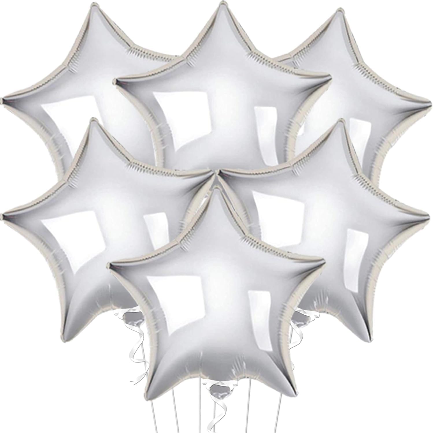 Silver Star Balloons for Party Decoration - Pack of 6, 18 Inch | Twinkle Little Star Silver Balloons for Birthday | Star Shaped Balloon for Baby Shower, Wedding, Magical Prom, Engagement, Anniversary