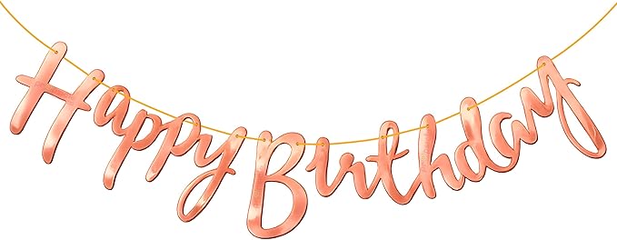 Happy Birthday Cardstock Rose Gold Pack of 1 Cursive Banner Party Decoration Item With Ribbon Girl Princess Theme Bunting