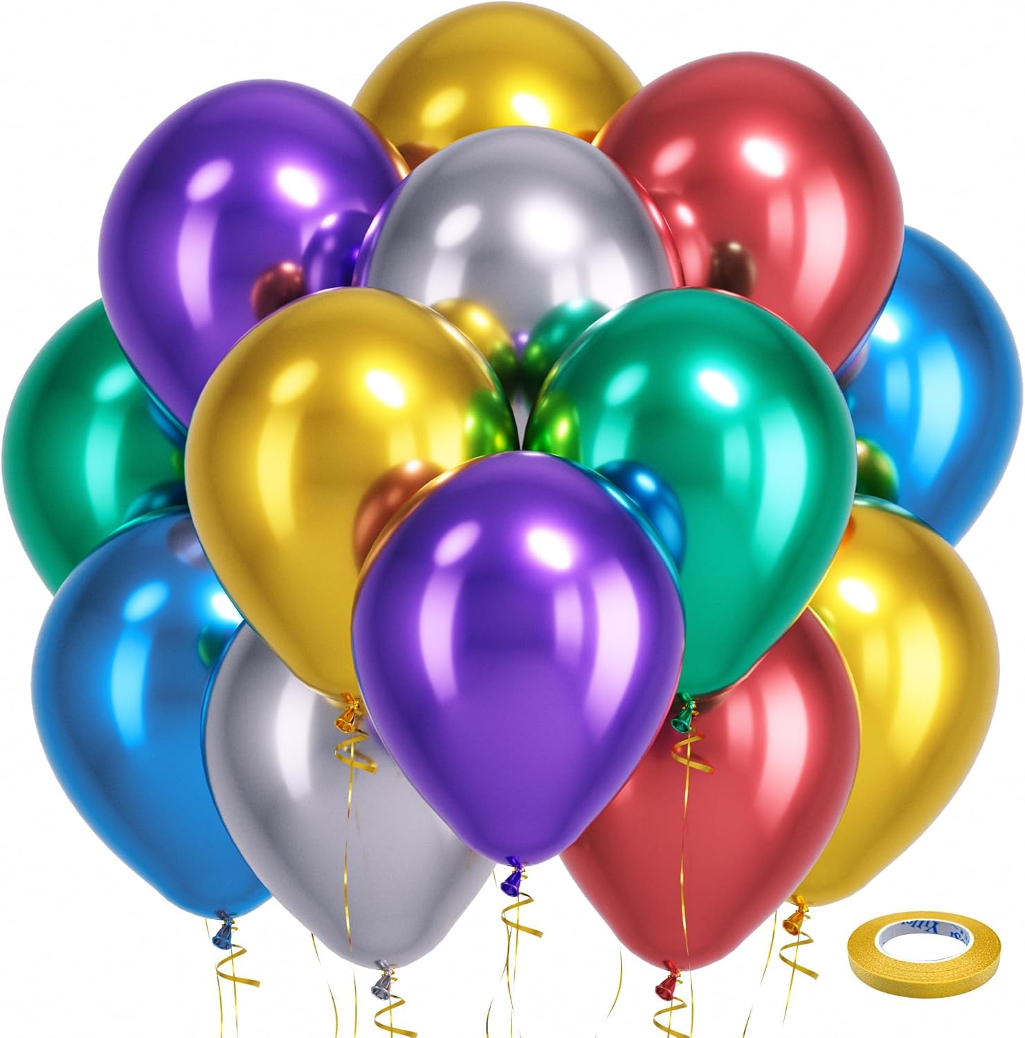 Metallic Chrome Latex Balloons, 100 Pack 12 inch Assorted Balloons Colorful Party Balloons for Birthday Baby Shower Wedding Decorations