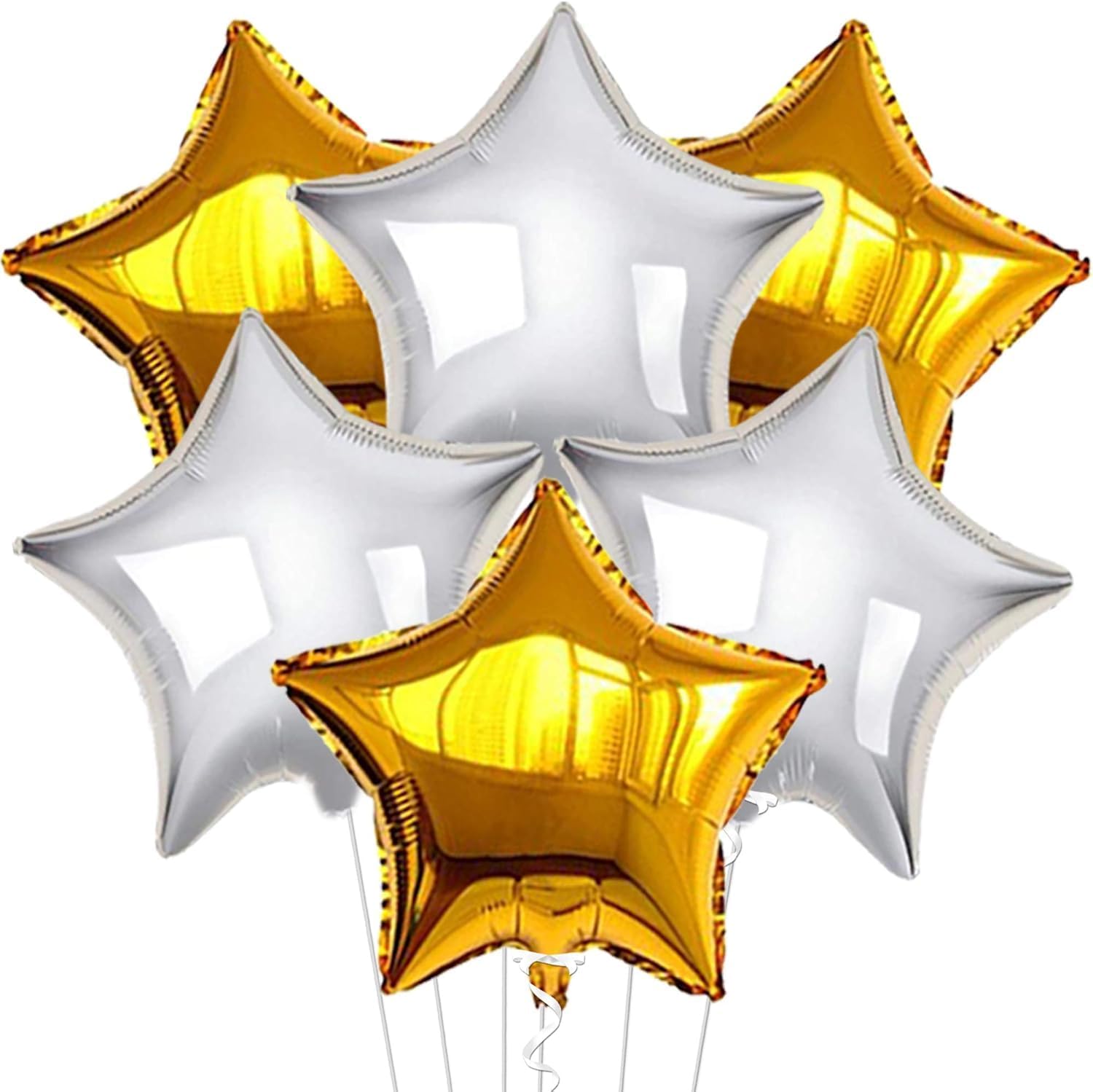 Gold and Silver Star Foil Balloon Set – 6 Pack, 18 Inch Shining Gold and Silver Party Balloons for Birthday Decoration Star-Shaped Helium Balloons for Wedding Decor, Holiday Party, Bridal Shower, and