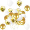 Confetti Balloons 12" Party Latex Birthday Baby Shower Wedding for More Parties 50 Pcs Pack-White, Gold, Golden Confettii with Ribbon