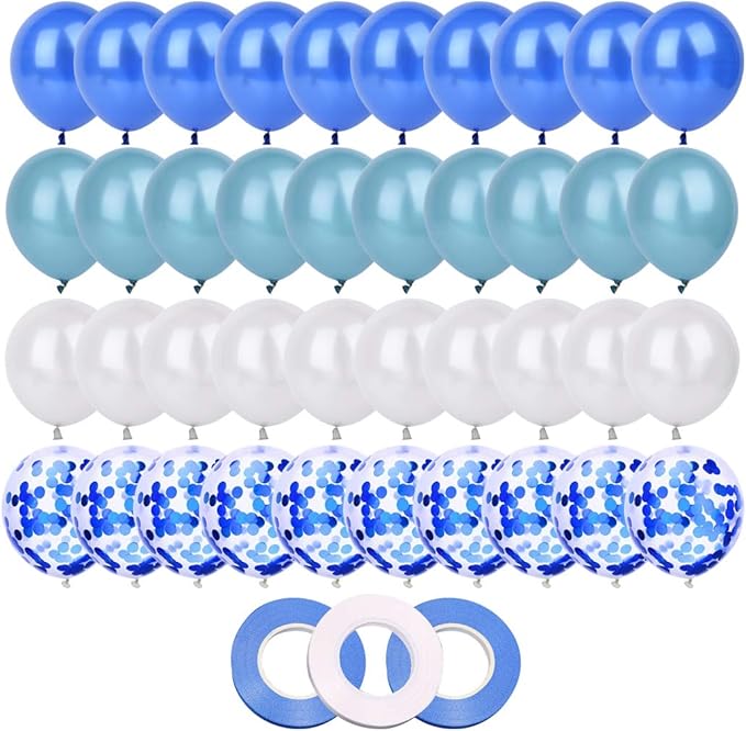 40PCS 12 inch Blue Latex Balloons Foil Confetti Balloons Decorative Balloons with 3pcs ribbon for Weddings Birthday Graduation Party Supplies (Blue)