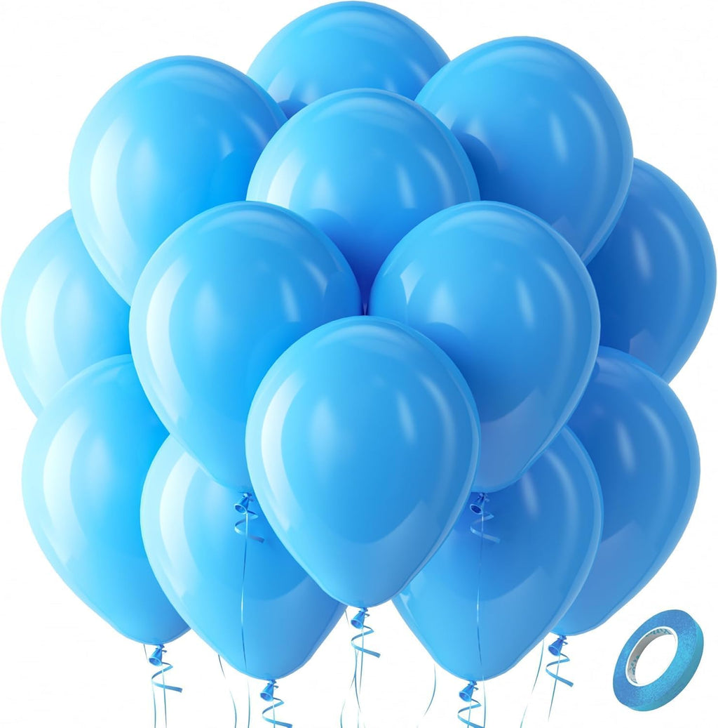 Blue Balloons Latex Party Balloons - 100 Pack 12 inch Round Helium Light Blue Balloons for Baby Shower Wedding Birthday Party Decorations