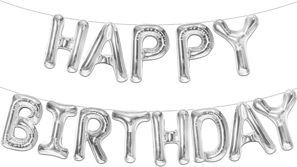 Silver Happy Birthday Balloons Banner - 16 Inch | Happy Birthday Sign Balloons for Happy Birthday Decorations | Happy Birthday Party Decoration | Happy Birthday Banner for Birthday Party Decoration