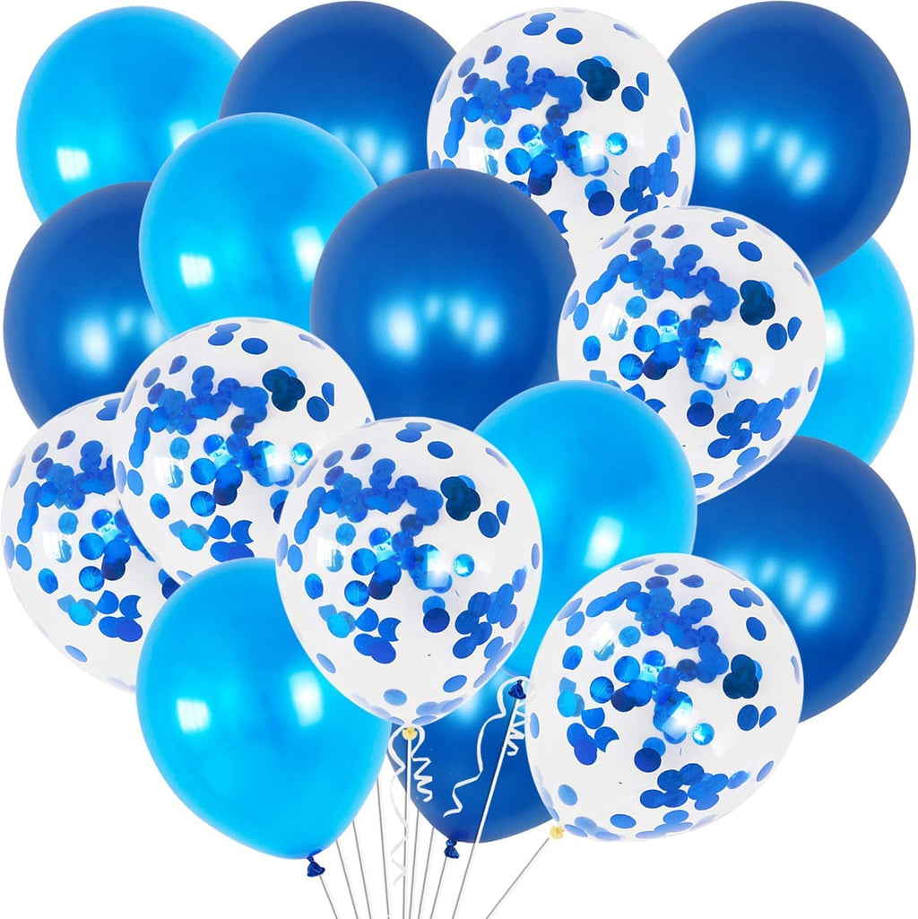Shades of Blue Balloons Set – Pack of 30 Blue Latex Balloons | Blue Confetti Balloons, Under the Sea Balloons | Blue and White Party Balloons for Baby Shower, Birthday, Blue Party Decorations