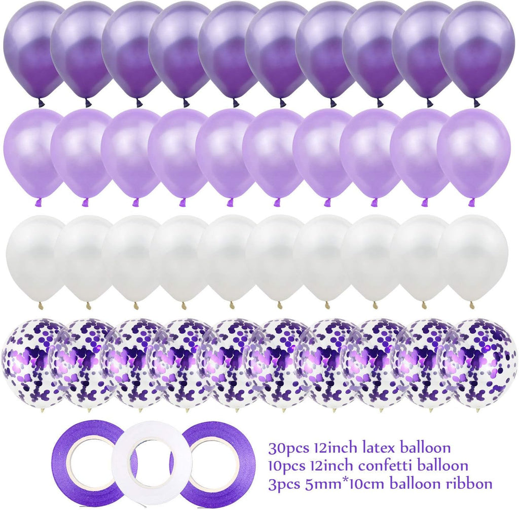 40 Pcs 12 Inch Confetti Latex Balloon Set with 3 Roll Ribbon for Birthday Wedding Party Decorations, Purple Brand: Axgo