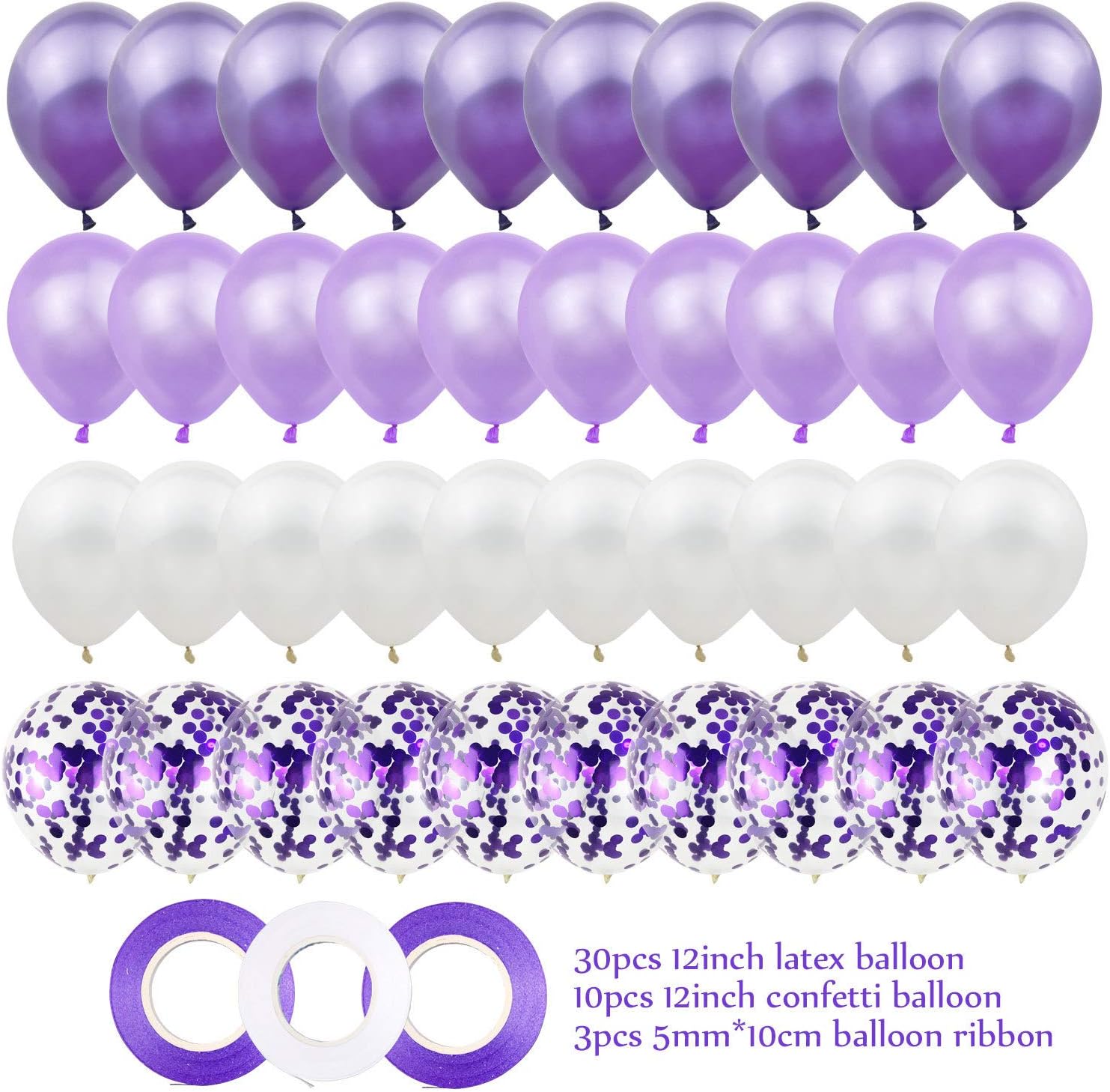 40 Pcs 12 Inch Confetti Latex Balloon Set with 3 Roll Ribbon for Birthday Wedding Party Decorations, Purple Brand: Axgo