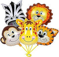 Jungle Safari Foil Balloons - (Pack of 5) Animal Faces (Lion, Tiger, Zebra, Monkey, Giraffe) for Kids Birthday Decoration, Jungle Theme Backdrop, Baby Shower, School Events