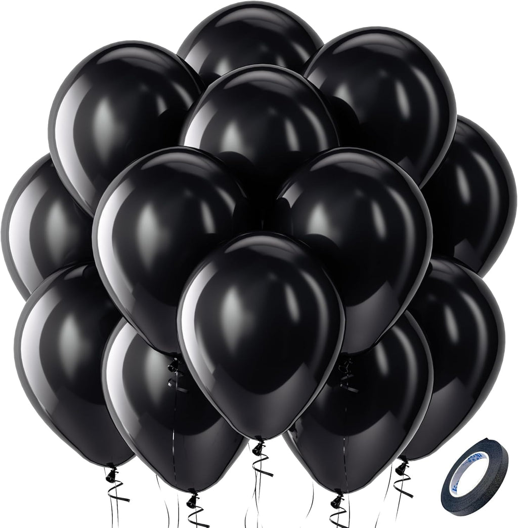 Black Balloons Latex Party Balloons – 100 Pack, 12 Inch Round Helium Balloons for Black Themed Wedding, Graduation, Anniversary, Birthday Party Backdrop Decorations