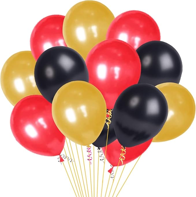 Golden Red Black Balloons - 100 pcs for Happy Birthday Balloon Decoration for Boys, Men, Husband/Balloon Garland Kit/Metallic Helium Balloons/Balloon Items for Décor