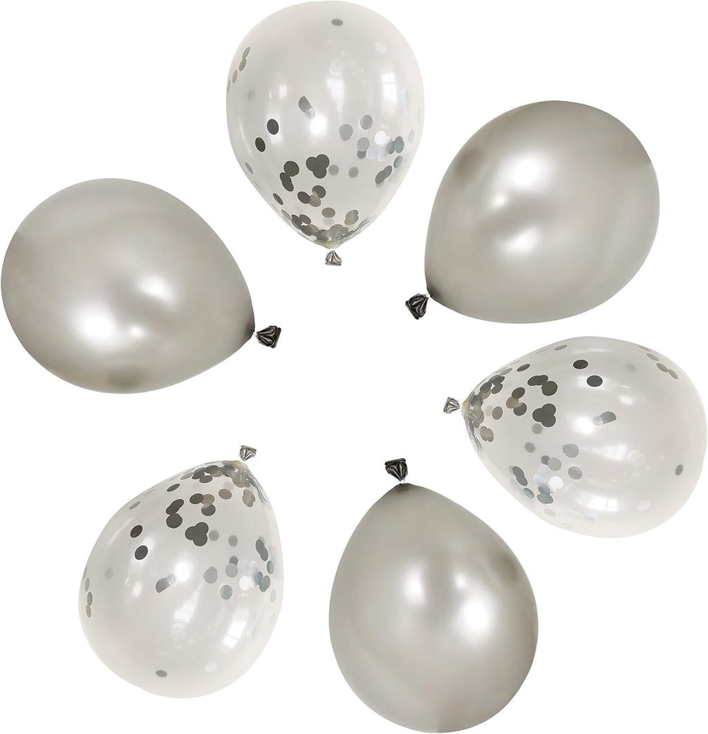 50 12-inch Latex Balloons, 25 Pearlized Pearlescent Silver+25 Transparent with Confetti Large Thick Big Round Shining Biodegradable Bulk Helium Gas Air Inflated Kids Birthday Wedding Party Decorations