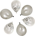 50 12-inch Latex Balloons, 25 Pearlized Pearlescent Silver+25 Transparent with Confetti Large Thick Big Round Shining Biodegradable Bulk Helium Gas Air Inflated Kids Birthday Wedding Party Decorations