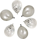 50 12-inch Latex Balloons, 25 Pearlized Pearlescent Silver+25 Transparent with Confetti Large Thick Big Round Shining Biodegradable Bulk Helium Gas Air Inflated Kids Birthday Wedding Party Decorations
