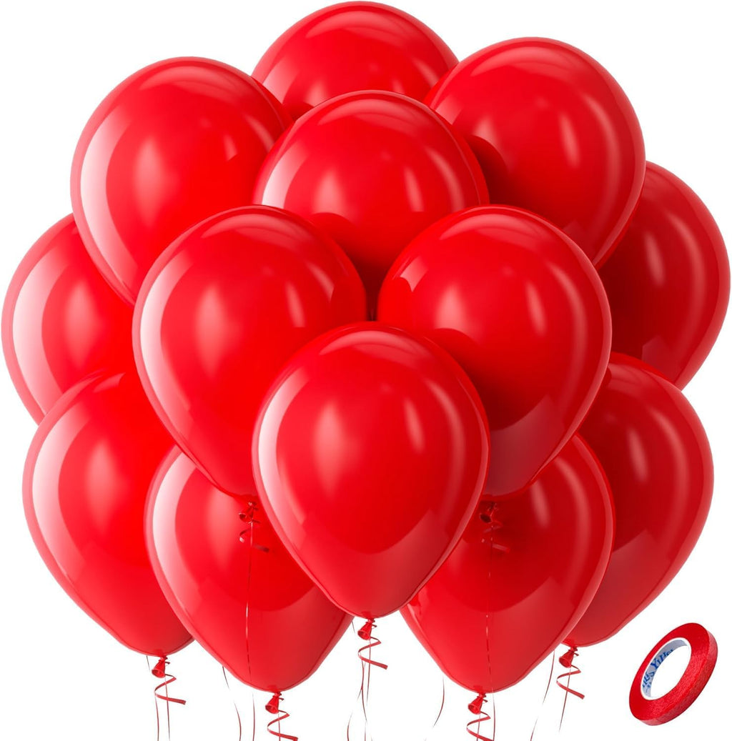 Red Balloons Latex Party Balloons - 100 Pack 12 inch Round Helium Red Balloons for Wedding Anniversary Birthday Valentine's 4th of July Independence Memorial Day Patriotic Party Decorations
