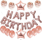 Happy Birthday Decoration Set – Rose Gold | 13pcs Letter 2pcs Star Foil, 4pcs Confetti, 11pcs Latex – Party Supplies for Birthday Celebrations