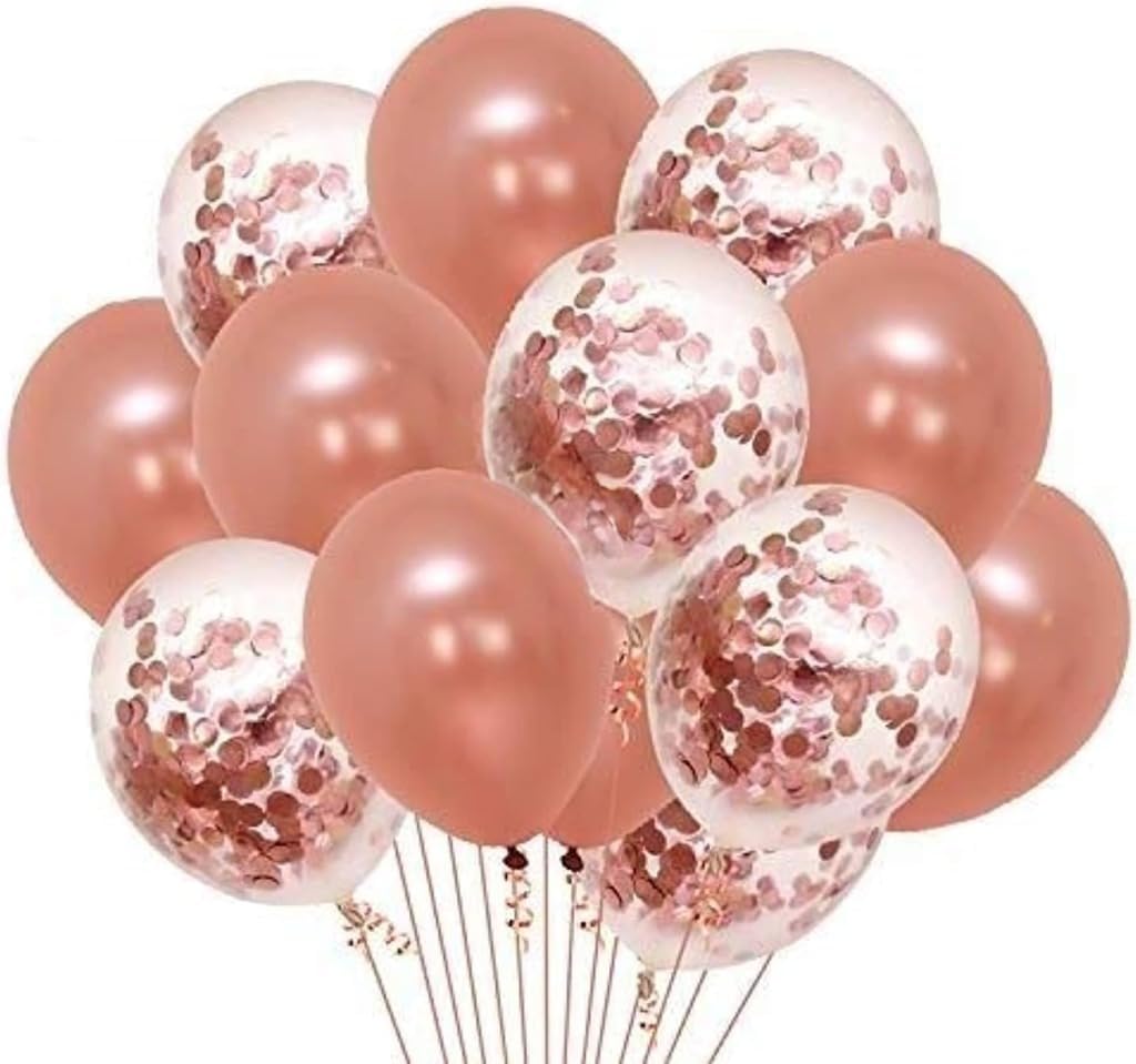 Pack of 18 Pcs Rose Gold Latex & Confetti Balloons for Birthday Decoration Items/Balloons for Birthday Party
