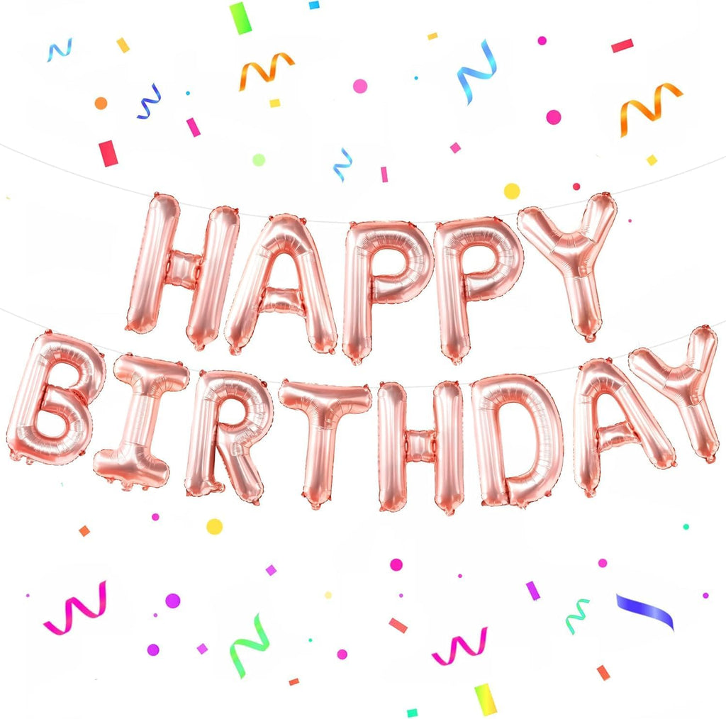 Rose Gold Happy Birthday Banner – 16 Inch Balloons | Sign for Girls | Decorations and Backdrop