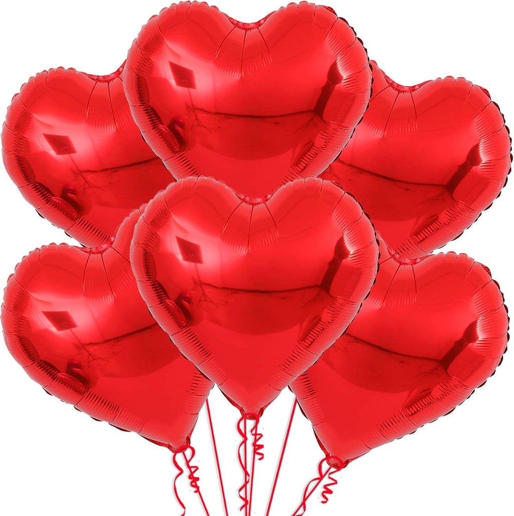 Shaped Foil Balloons Set - Pack of 6 | Helium Supported Romantic Love Balloon Kit | Red Heart Balloon for Wedding, Anniversary, Valentines Day, Proposal, Bridal Shower, Birthday Decorations