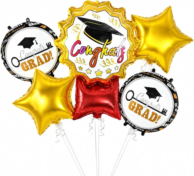 Graduation Theme 5 Pcs Foil Balloon Set – Decorative Balloons for Party Decorations