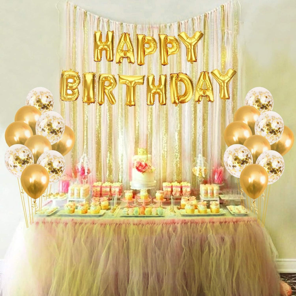 25Pcs Golden Happy Birthday Foil Balloon, Confetti and Metallic Balloons Combo for Birthday Decoration Items for Kids