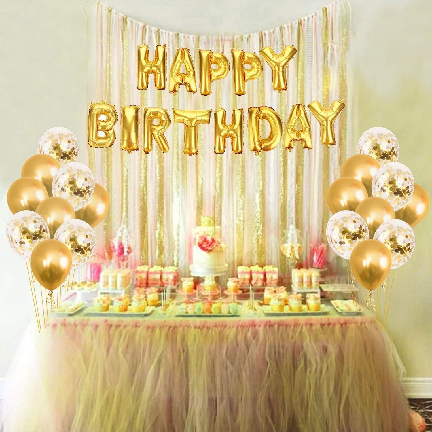 25Pcs Golden Happy Birthday Foil Balloon, Confetti and Metallic Balloons Combo for Birthday Decoration Items for Kids
