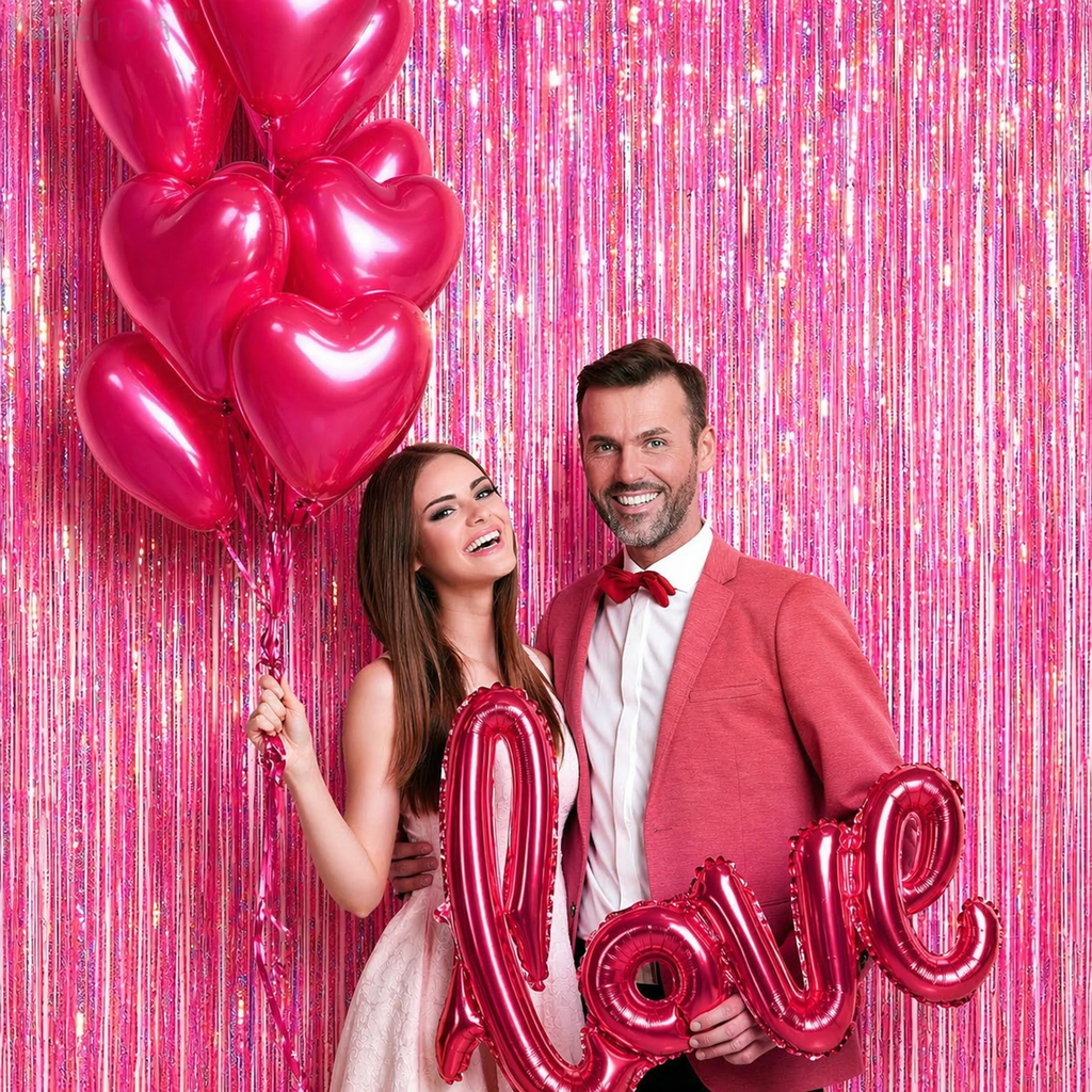 Iridescent Pink Backdrop Curtain - 3.2x8 Feet, Pack of 2 | Foil Streamers for Girls Party Decorations | Graduation Decorations 2025 | Easter Decorations | Bachelorette Party Decoration